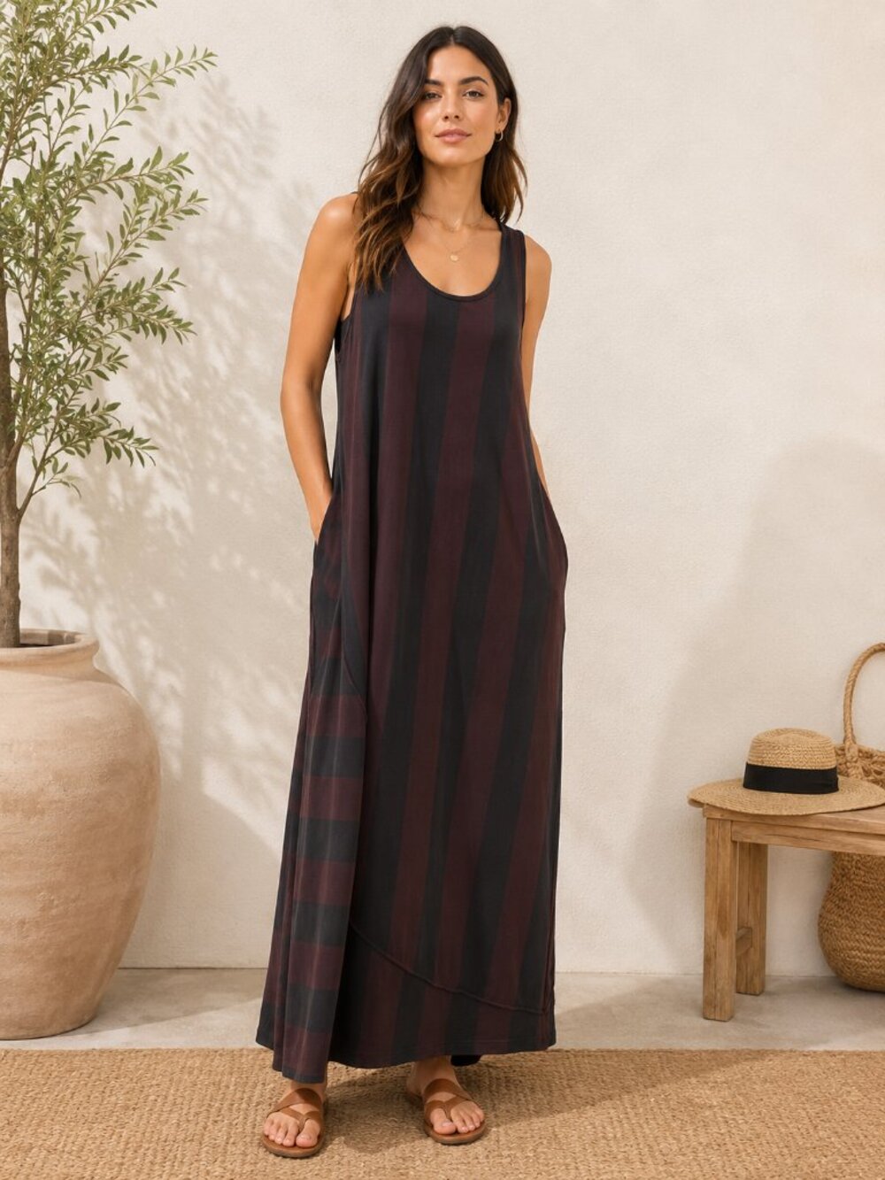 Hebbeding Logenlook Tunic Striped Maxi Dress Size 2